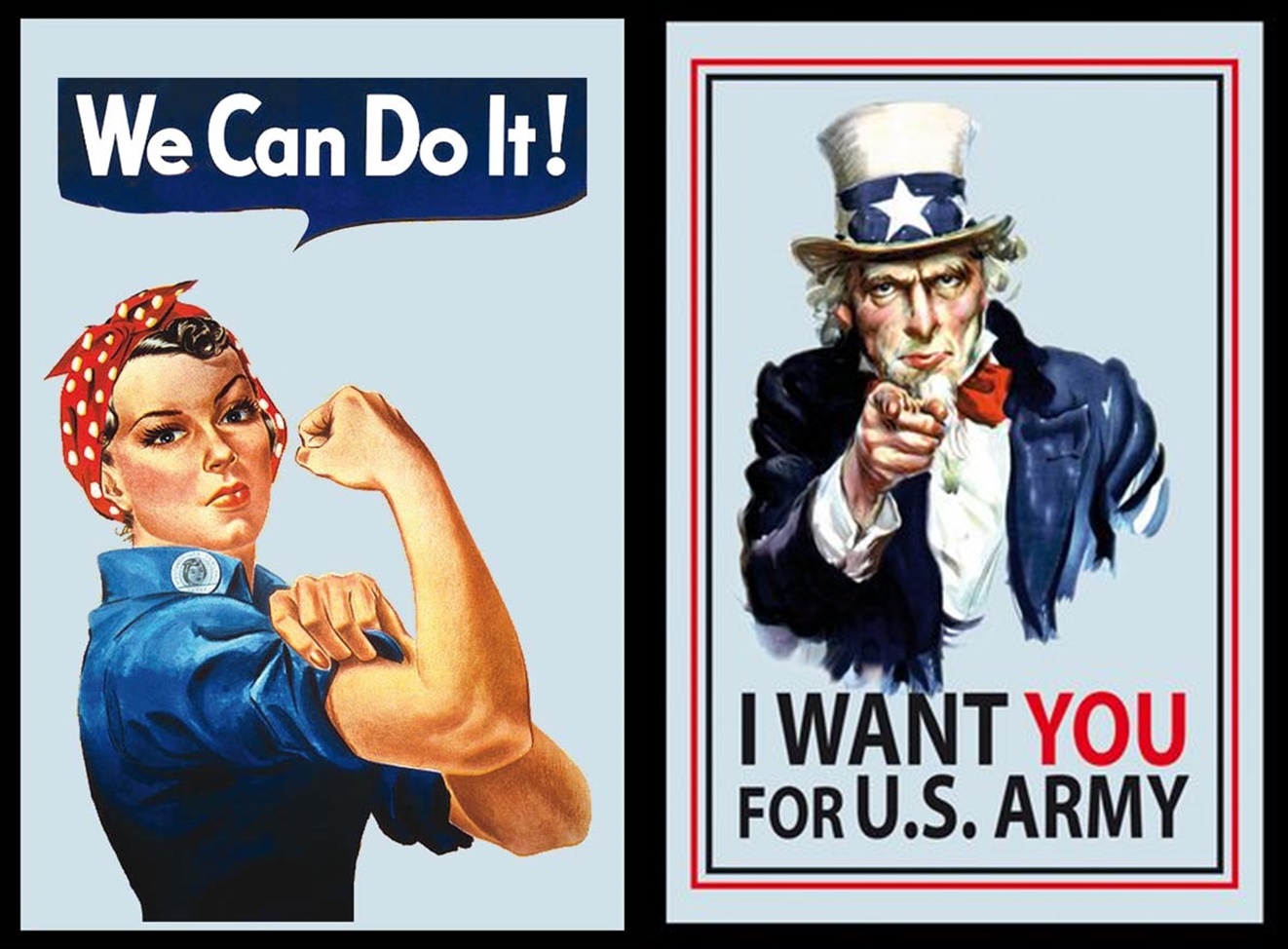 Set: 2 Spiegelbilder American Legend "We Can Do It!" & Uncle Sam 30x20 cm Hinterglasdruck mit Rahmen