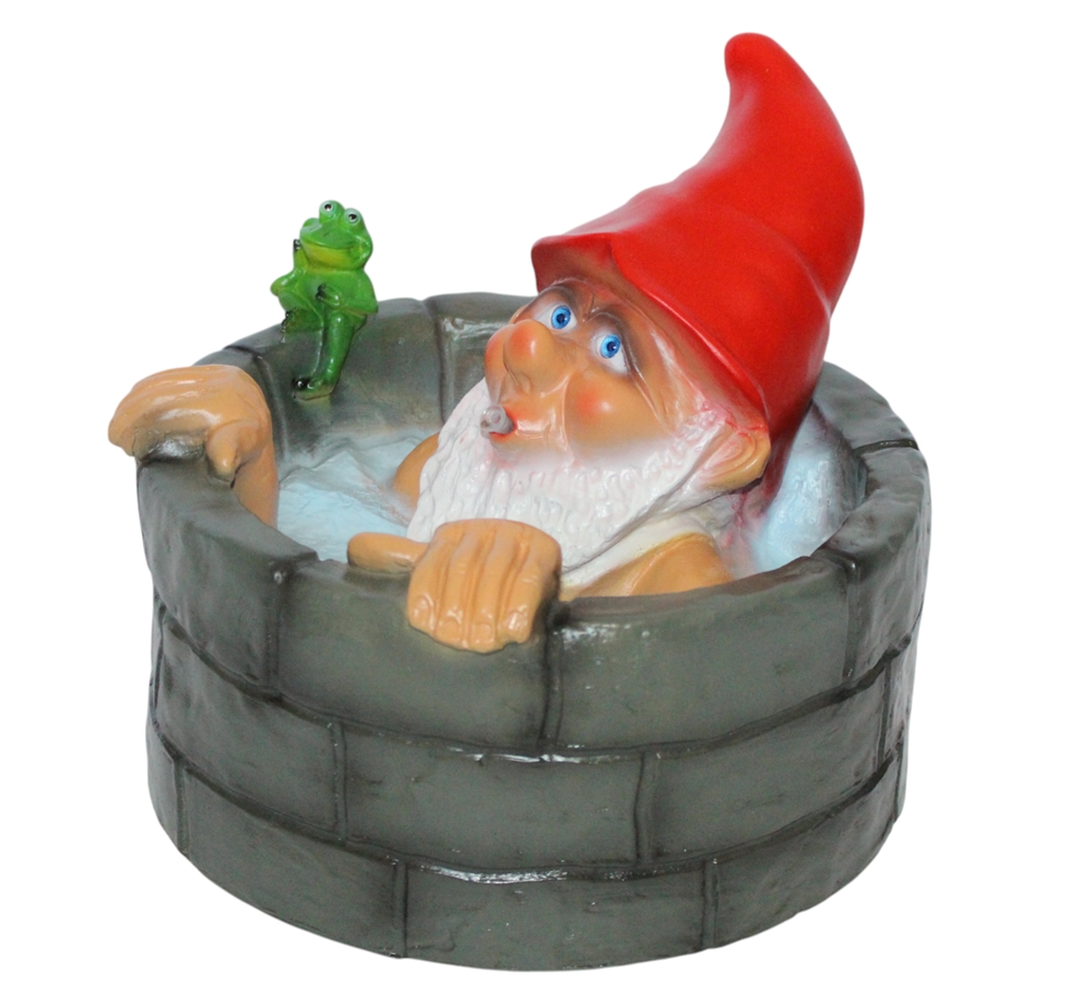 Gartenzwerg im Brunnen sitzend lustige Dekofigur Zwerg Teich-Wasserspeier aus Kunststoff, Höhe 25 cm