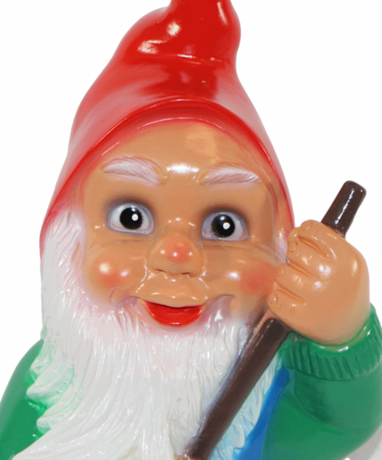 Gartenzwerg Deko Garten Figur Zwerg stehend mit Laubrechen und Igel aus Kunststoff H 34 cm