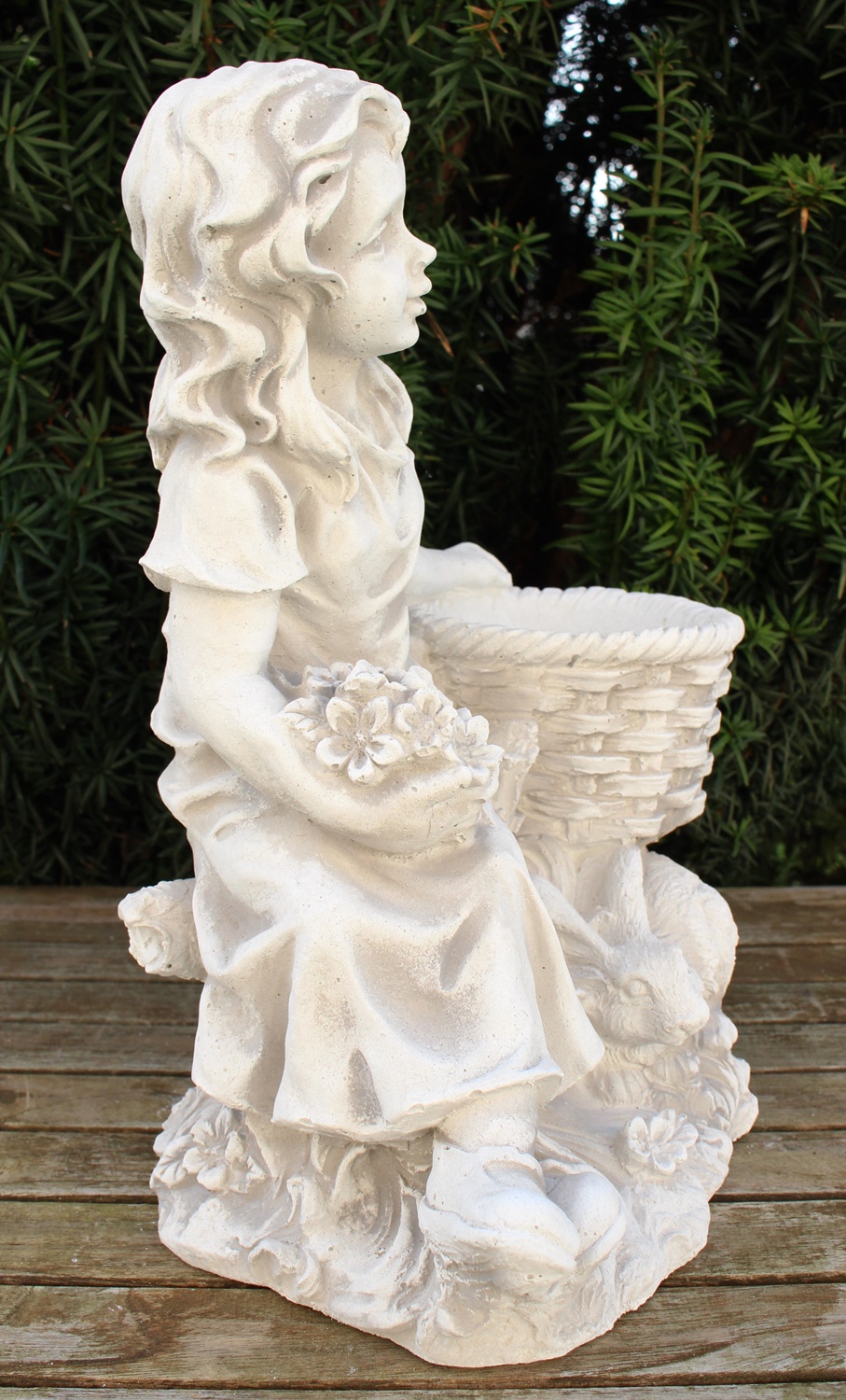 Beton Figur Mädchen mit Topf zum Bepflanzen H 34 cm Ostern Frühling Dekofigur und Gartenskulptur