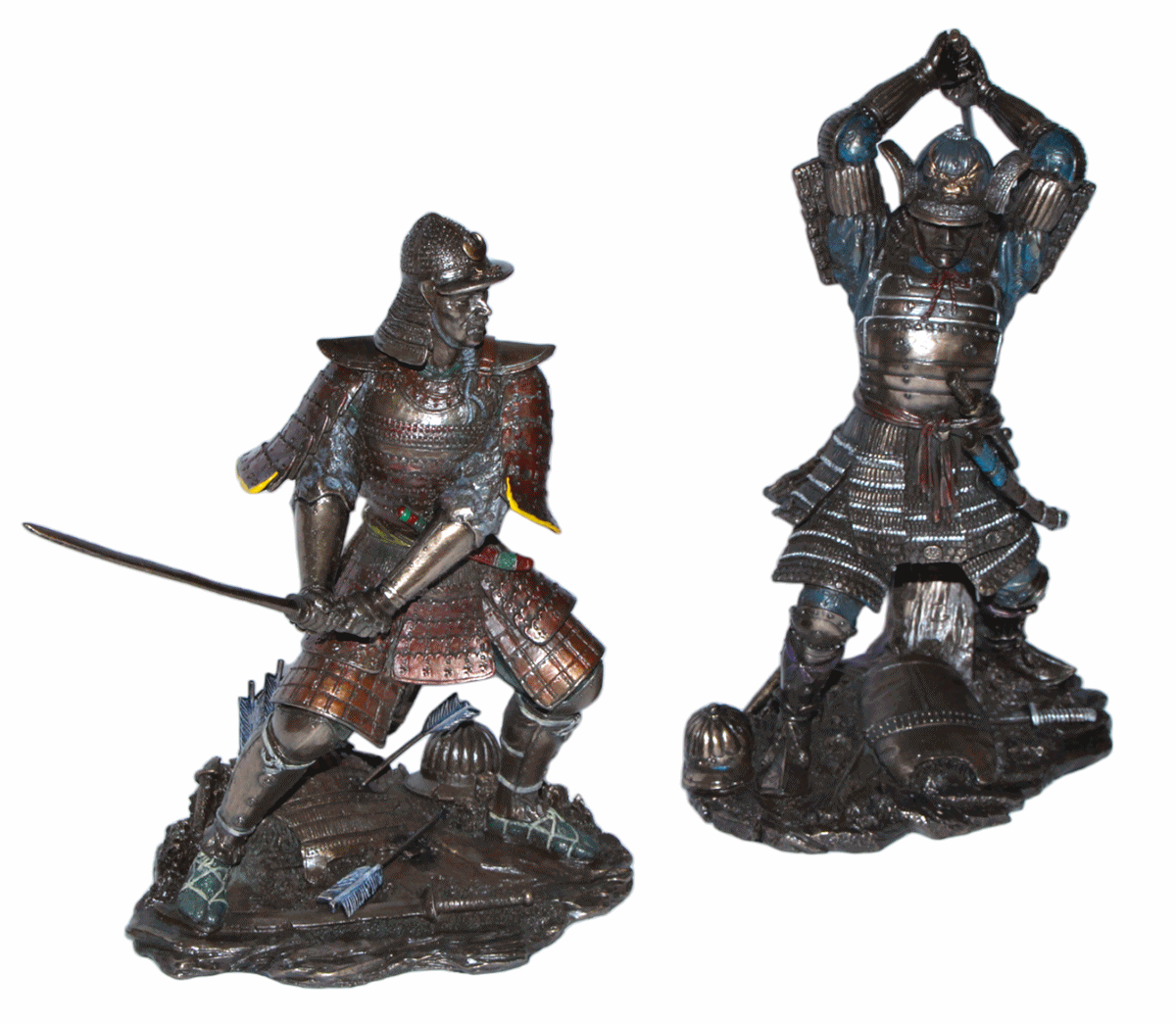 Set: Deko Figuren Samurai Art H 21-23 cm japanische Krieger in Rüstung mit Schwert