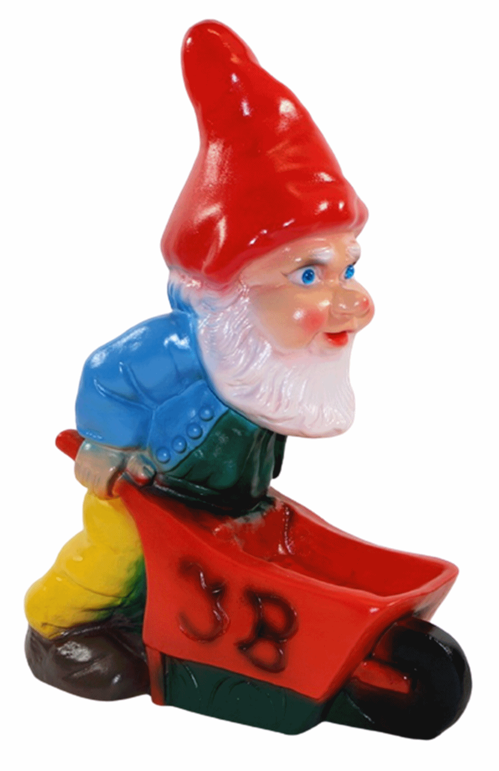 Deko Figur Zwerg H 27 cm Gartenzwerg mit Karre stehend Gartenfigur aus Kunststoff