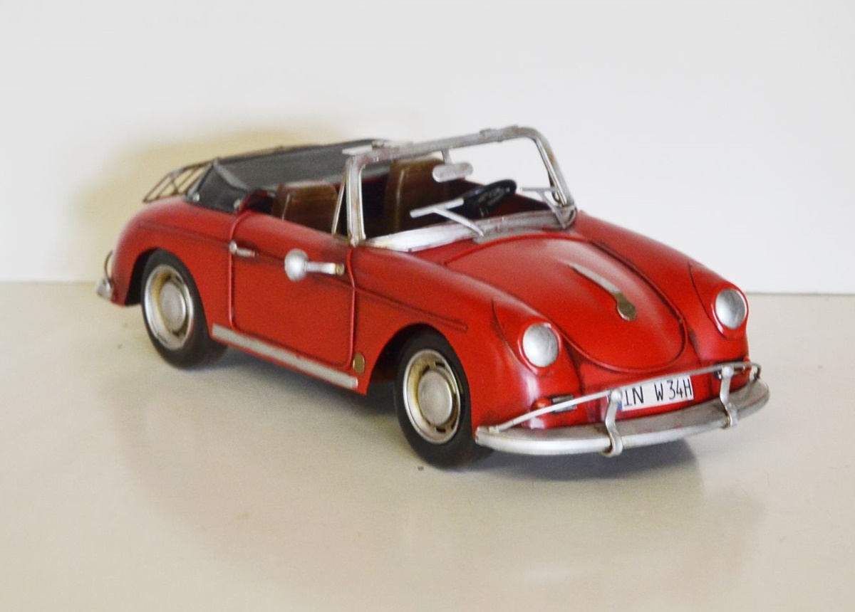Blechauto Nostalgie Modellauto Oldtimer Porsche 356 Speedster Cabrio Sportwagen Rot L 31 cm